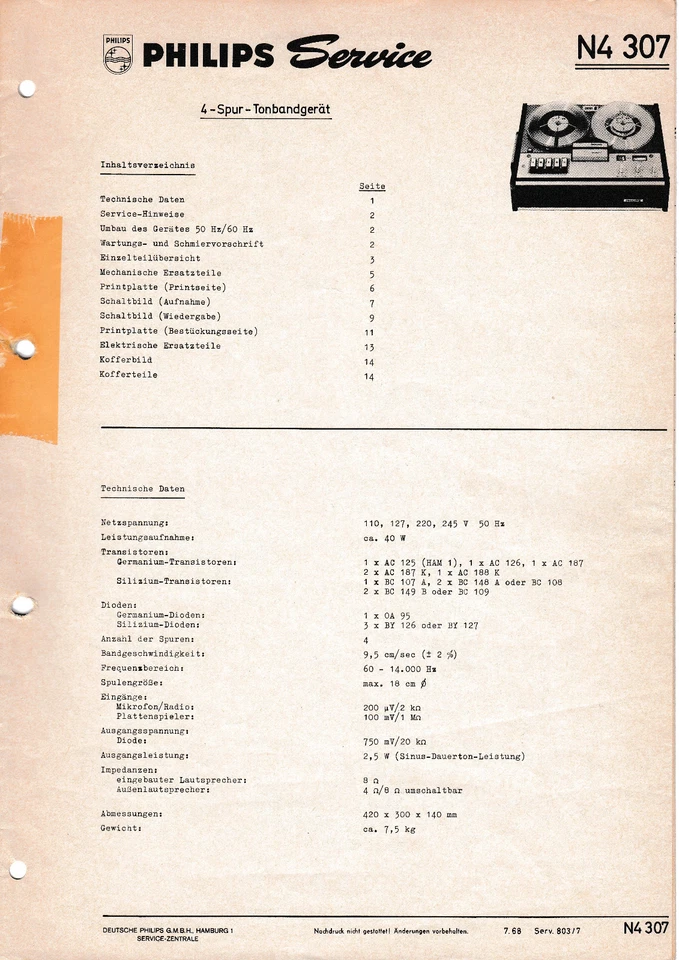 Servizio Manuale di Istruzioni per Philips N 4307 - Immagine 1 di 1