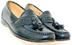 Allen Edmonds Maxfield Black Leather Woven Tassel pinch Loafer shoes Men's 9.5 C - Picture 1 of 9