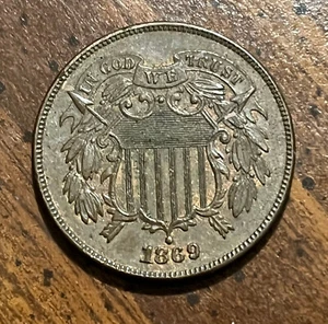 1869 Two Cents AU Brown - Picture 1 of 2