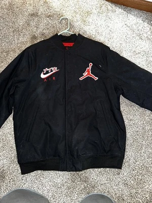 NIKE Air Jordan Legacy Bomber Jacket Medium Mens Black Red Varsity Canvas Japan - Image 1 of 2