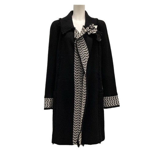 Cappotto donna lana originale CHANEL P24497 nero bianco tessuto esterno]
