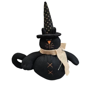 16" Black Cat Stuffed Witch Decor Gothic Halloween Horror Spirit Cat Lover New - Picture 1 of 6