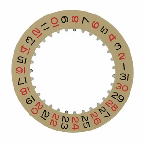 Date Disc Fits Rolex 3135-3155 Movement Champagne Yellow With Red/Black Numbers - Picture 1 of 2