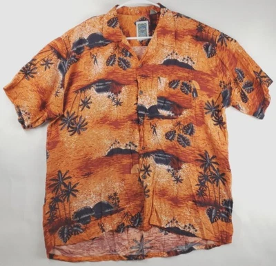 Ocean Current Hawaiian Shirt Mens XL Red Black Orange Short Sleeve Rayon - Image 1 of 4
