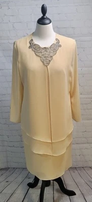 Vestido vintage para mujer después del anochecer talla 8 amarillo con escote de cuentas madre de la novia Foto 1 de 4