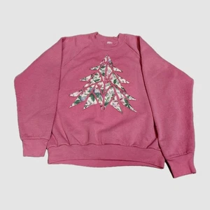 Vintage rosa Sweatshirt Quilt Handarbeit Design Weihnachtsbaum Größe M Fruit of the Loom - Bild 1 von 7