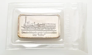 GC: 1 OZ / Unze fein Silber Barren 999 Lokomotive Der Adler Degussa verschweißt - Bild 1 von 2