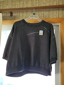 Free People Movement Oversized Sweatshirt Short Sleeve Black Size M - Picture 1 of 6