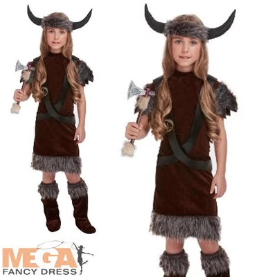 Kids Viking Girl Fancy Dress Saxon Warrior World Book Week Childs Costume Outfit - Image 1 of 2