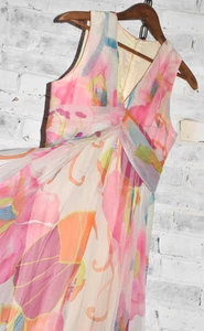 Maxi Impresionante Vestido Vintage Abstracto Flora Gasa Talla Pequeña - Imagen 1 de 16