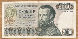 Belgium 5000 francs 1975 P#137(3) VF+ - Picture 1 of 2