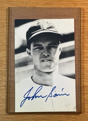 JOHNNY SAIN AUTOGRAPH POSTCARD BOSTON BRAVES & NY YANKEES 6 X WS CHAMP DECEASED - Image 1 of 4