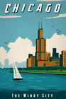 Chicago City Landcape Vintage Travel Painting Wall Art Home Decor - POSTER 20x30