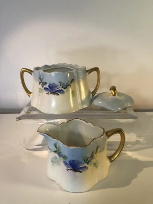 Antique Art Nouveau KPM Germany  Porcelain Sugar & Creamer Set 24 K Hand painted - Image 1 of 4