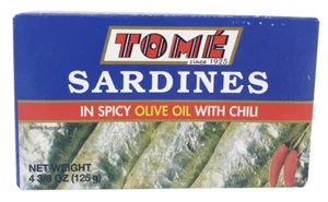 TOME SARDINES IN SPICY OLIVE OIL WITH CHILI 4 oz - Picture 1 of 4