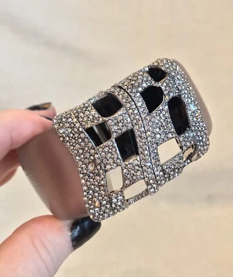 Pulsera brazalete ALEXIS BITTAR tono plateado púrpura claro cristal rosa geométrico Foto 1 de 4