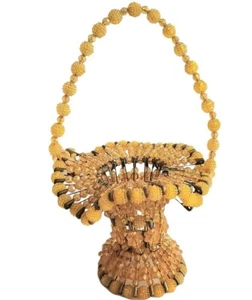 Safety Pin Basket handle Gold Beads Handmade 12" White Elephant Gift - Picture 1 of 10
