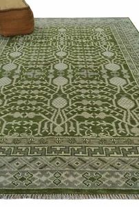 Oriental Oushak Hand knotted Green, Ivory and Silver 8x10 Wool Area Rug - Picture 1 of 10