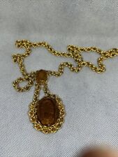 Vintage GOLDETTE Double Cameo Pendant Necklace Glass Intaglio Victorian Revival 