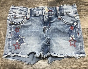 Cat And Jack Girls Denim Short Sz XS (4/5) Super Stretch Cutoffs Jean Stars E2 - Picture 1 of 4