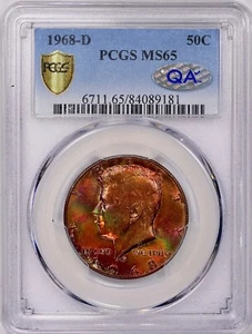 1968-D Kennedy Half Dollar PCGS MS65 QA Certified “Monster” Color Rainbow Toned - Picture 1 of 4
