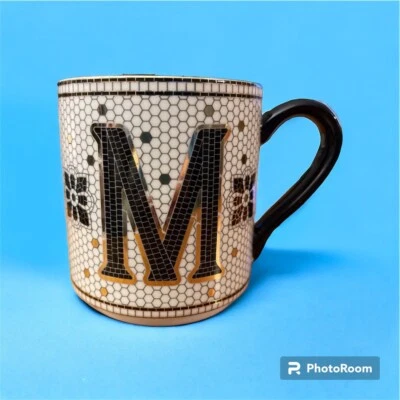 Anthropologie Марго плитка кружка инициал M монограмма белое черное золото кофейная чашка кружка - Изображение 1 из 4
