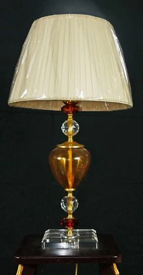 Classico lume da tavolo cristallo vetro e paralume trasparente e rosso art.258 - Immagine 1 di 4