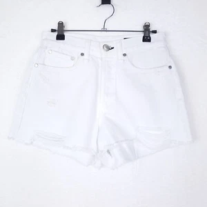 Rag & Bone Maya High Rise Denim Shorts Womens 25 White Tabby Frayed Hem - Picture 1 of 15