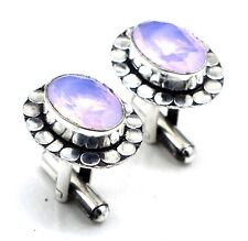 925 Sterling Silver Pink Opalite Gemstone Jewelry Cuff Links For Men Size-1