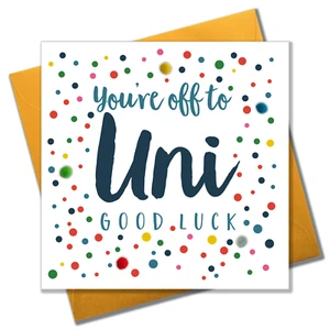 Good Luck Card, Dotty, You're off to Uni, University, Embellished with pompoms - Picture 1 of 4