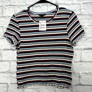 American Eagle Adult Shirt Small Multi Color Striped Lettuce Short Sleeve Crop - Picture 1 of 4
