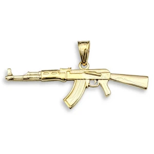 Solid 14K Yellow Gold AK-47 Pendant, Real Gold Gun Pendant AK47 - Picture 1 of 9
