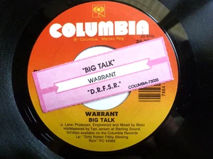 WARRANT 45 RPM 7" VINYL - Big Talk W/TITLE STRIP - Picture 1 of 1