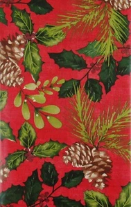 Mantel con respaldo de franela de vinilo tamaño variable con conos de pino acebo de Navidad de Elrene - Imagen 1 de 8