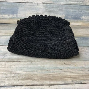 Black Crochet Makeup bag Coin purse Change Small Unique Zipper Vintage - Picture 1 of 11