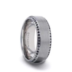 Thorsten CHAMPION Flat Brushed Center Black Sapphire Titanium Men's Wedding Band - Picture 1 of 4