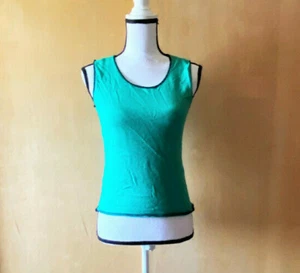 NWT Sz S Larry Levine Green/Black Stitching Stretchy Tank Top - Picture 1 of 4