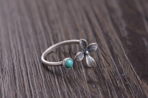 B11 Ring kleine Blume mit Türkis Sterling Silber 925 größenverstellbar - Bild 1 von 4