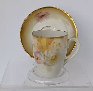 Antigua taza y platillo Erdmann Schlegelmilch H/pintadas rosas Demitasse Alemania - Imagen 1 de 10