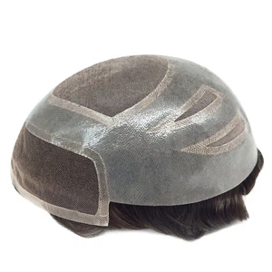 Mens Toupee Human Hair System Lace Front Fine Mono Off Black Hair Pieces #1B - Picture 1 of 11