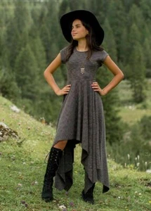 Joyfolie Girls Kaia Charcoal Gray Boho Handkerchief Dress Ruffle Maxi Hi Low 6 - Picture 1 of 5