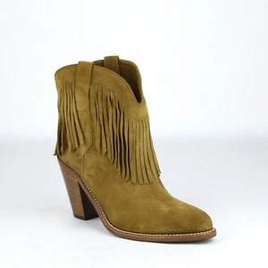 $890 YSL Saint Laurent Women Tan Suede Leather Cowboy Boots 35/US 5 441480 9848 - Picture 1 of 7