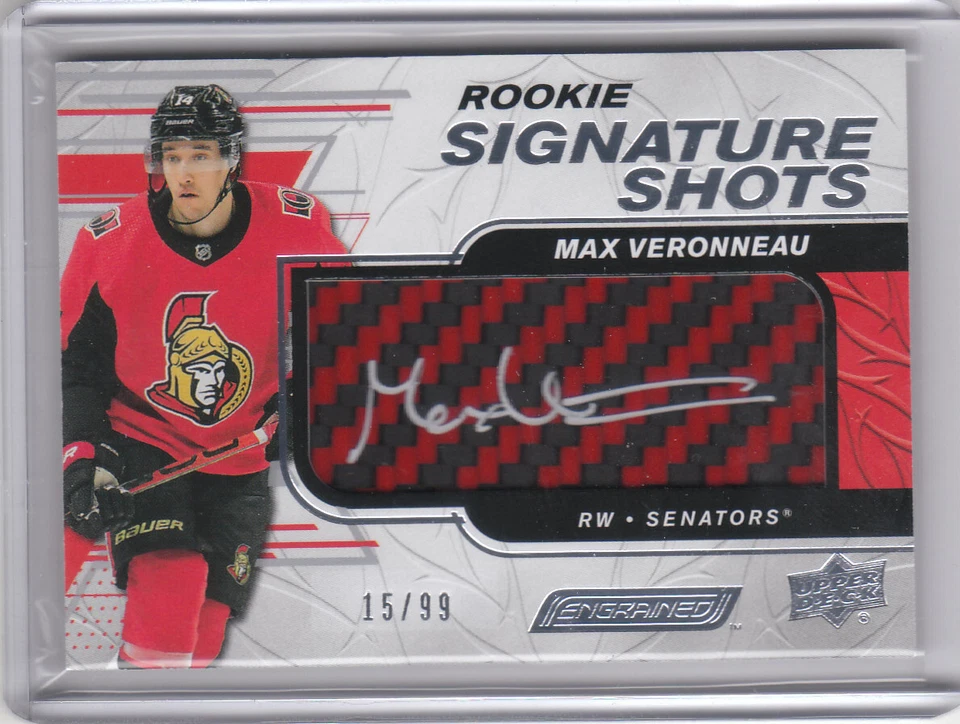 19/20 Engrained Rookie Shots Carbon Fiber Auto Red Max Veronneau Senators 15/99 - Image 1 of 1