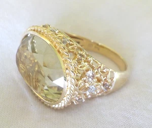 Anillo de diamantes citrinos dorados de oro amarillo de 14K ornamentado - 9,70 gms, talla 8,25, 7,24 ctw - Imagen 1 de 15