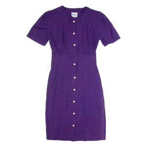 Vintage MS BASIA Womens Pencil Dress Purple 90s Short Sleeve Midi S - Picture 1 of 6