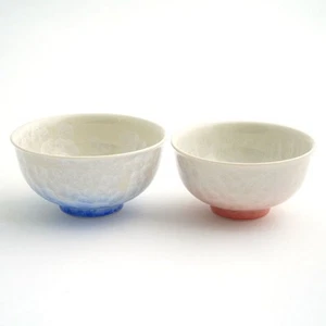 Tachikichi Hanakessho Ric Schüssel Set (blau & rot auf weiß) Kiyomizu Ware Japan - Bild 1 von 9