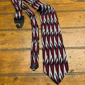 Giorgio Moreschi Herren Seidenkrawatte Burgund Geometrisches Muster Handgefertigt Italien - Bild 1 von 5