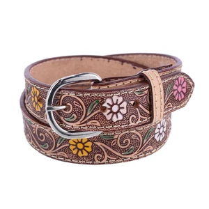 CTM Girls 1 Inch Floral Embossed Belt - Picture 1 of 9