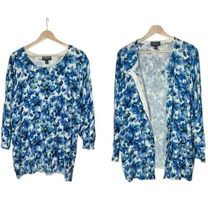 Lands' End abstrakter Pullover und Knopf Cardigan Set Größe 2X blau Pima Baumwolle - Bild 1 von 15