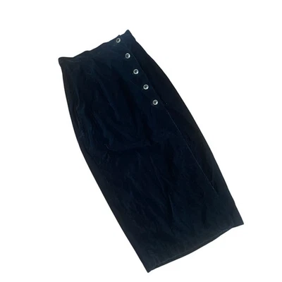 Vintage 90's CONTEMPO Casuals Velvet Midi Skirt GOTH GRUNGE Black DOLL Jrs Small - Image 1 of 4